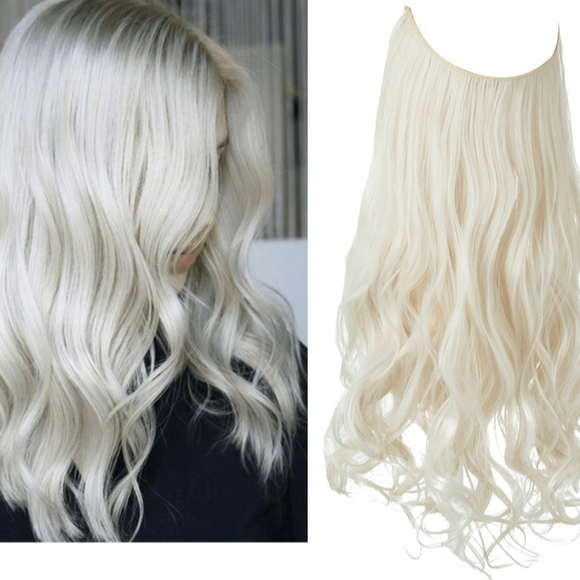 Brand New 2 Pair Of 18" Platinum Blonde Halo Hair Extensions Straight + Curled - Picture 4 of 4